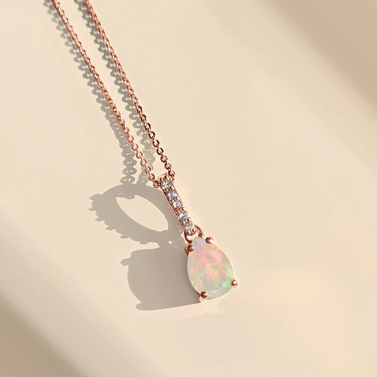 Fine Opal Lab Diamond Necklace Sway - rose gold flatlay detail