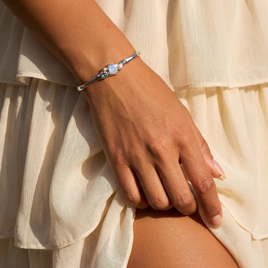 Moonstone Pearl Cuff - Heirloom - on wrist SIL