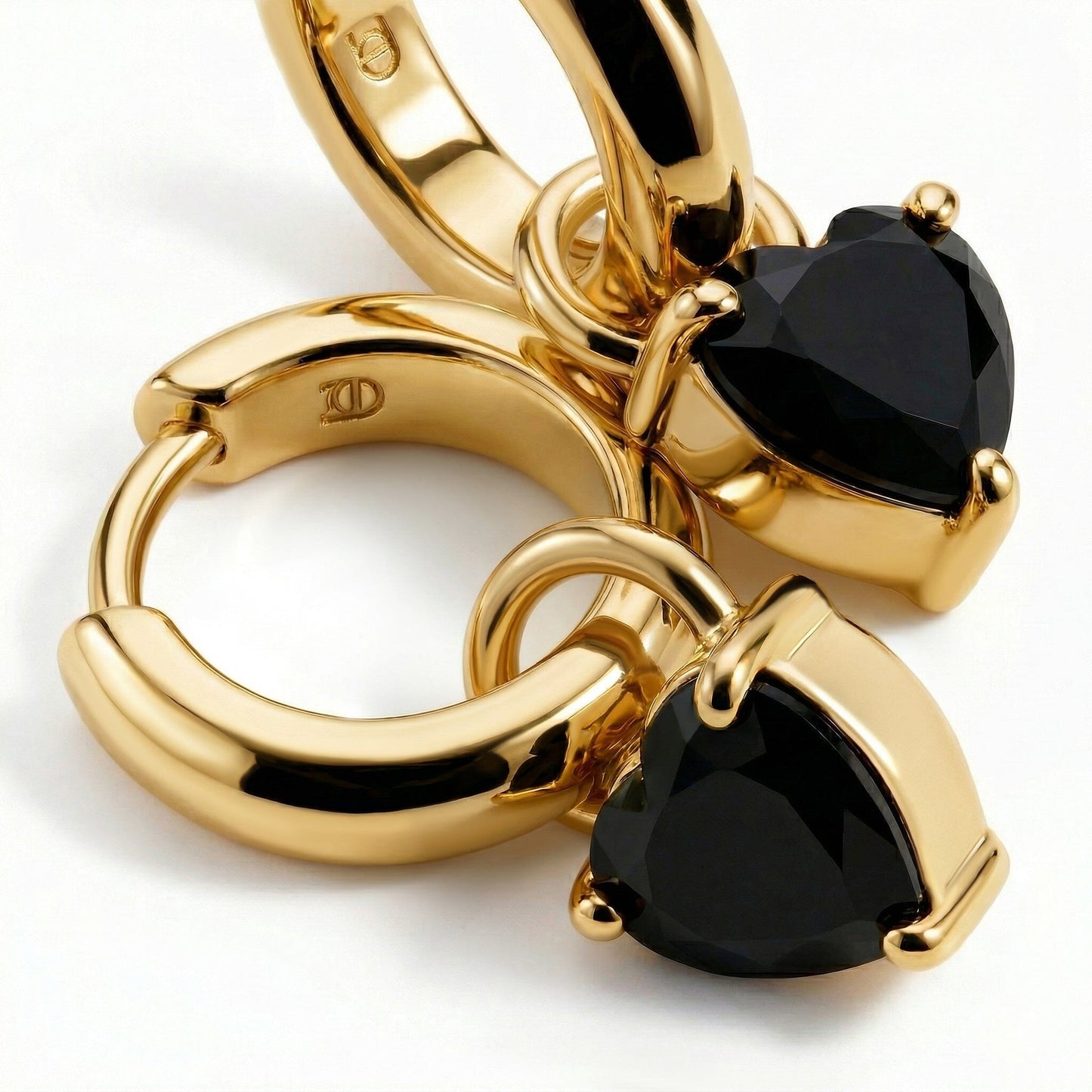 Black Obsidian Earrings - Love Hoops yellow gold detail 3