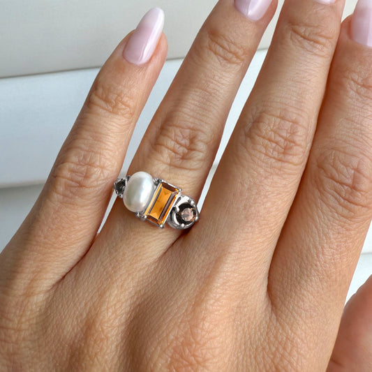 Citrine Pearl Ring Treasure - silver model