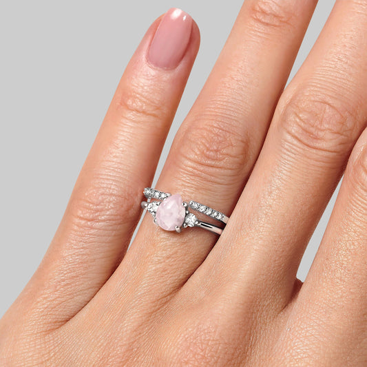 Rose Quartz Lania Ring & Twinkling Band - on hand silver