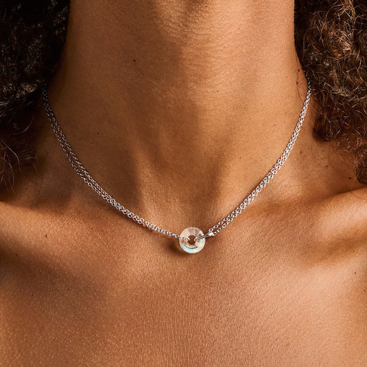 Moonstone Necklace - Ora - sterling silver on neck