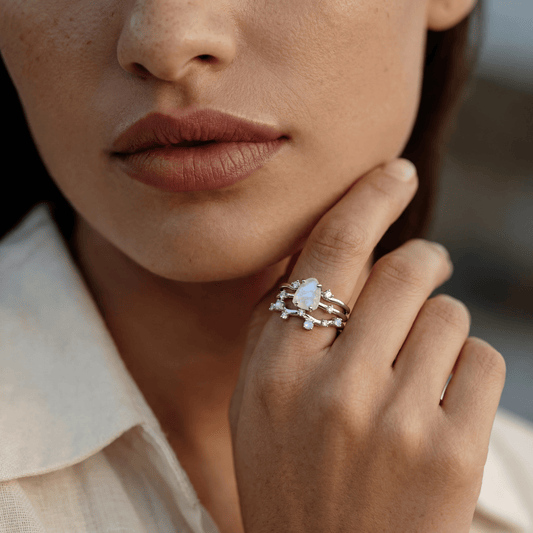 Moonstone Flow & Stardust Rings - on hand SIL