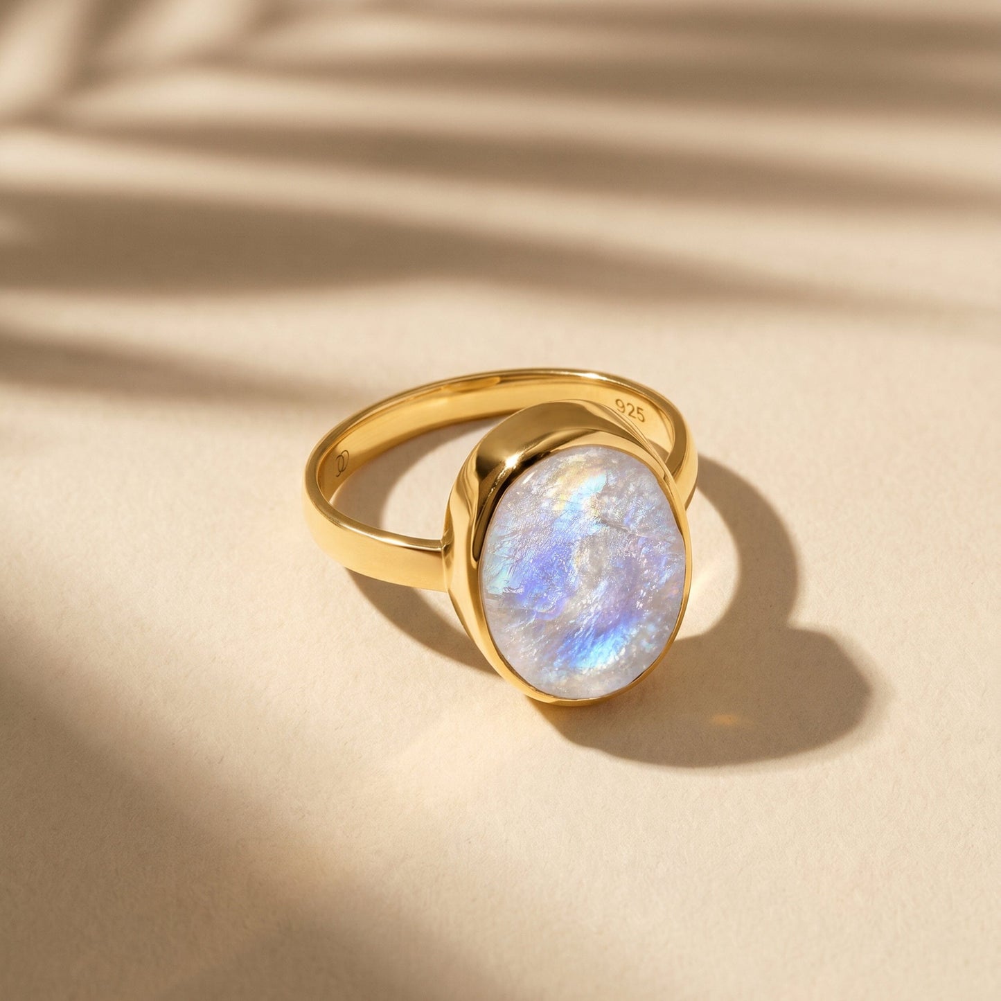 Moonstone Ring - Enfolded - yellow gold flatlay