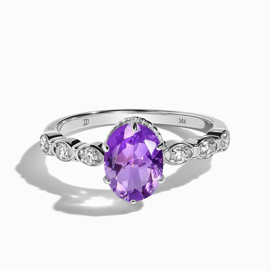 Amethyst Lab Diamond Ring Mirth white gold studio shot
