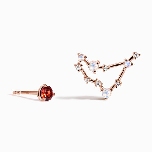 Zodiac Birthstone Diamond Studs - Capricorn Garnet - rose gold