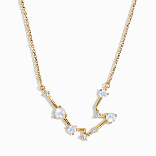 Fine Moonstone Lab Diamond Necklace - Aquarius Zodiac Constellation - yellow gold vermeil