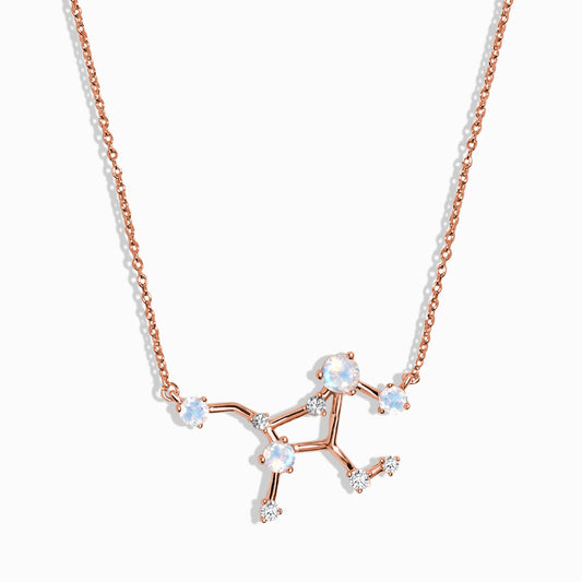 Fine Moonstone Lab Diamond Necklace - Virgo Zodiac Constellation - rose gold vermeil