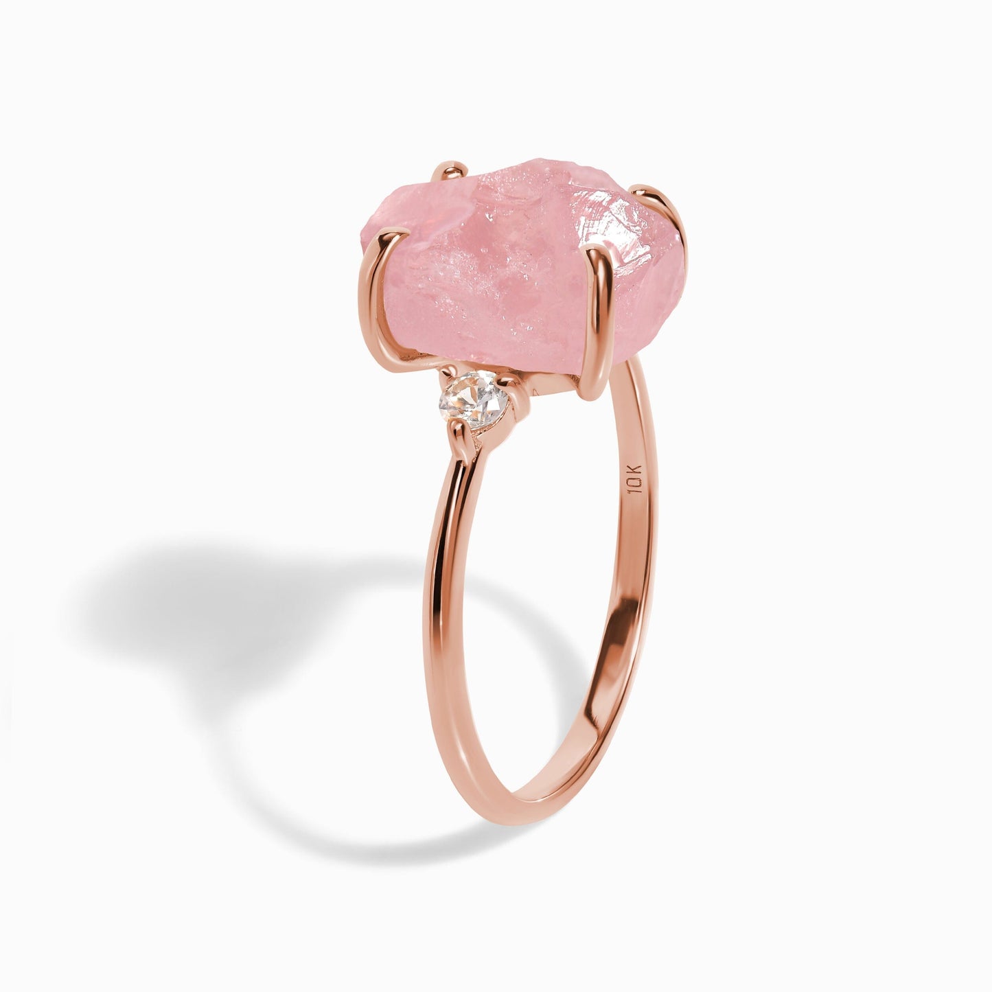 Rose Quartz Lab Diamond Ring - Raw Allure - rose gold side