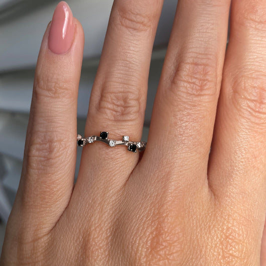Black Onyx Ring - Stardust Band worn - silver