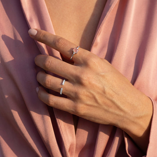 Rose Quartz Ring - Petite Raw Allure, silver detail