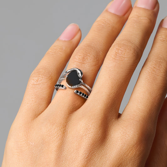 Black Onyx Serpent Rings silver worn