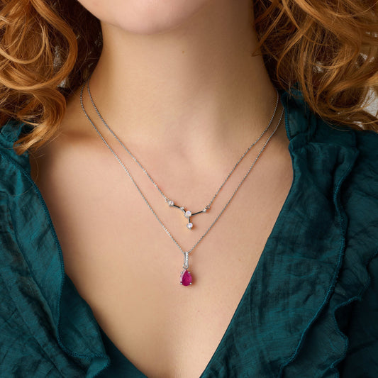 Cancer Zodiac & July Birthstone Necklaces - silver worn