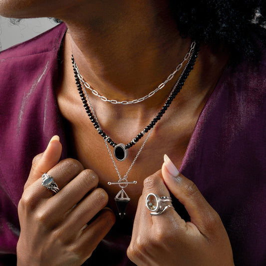 Enfolded Heroine Widelink Necklaces silver worn
