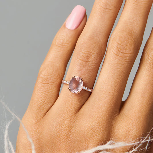 Rose Quartz Ring - Harlow - on hand rose gold
