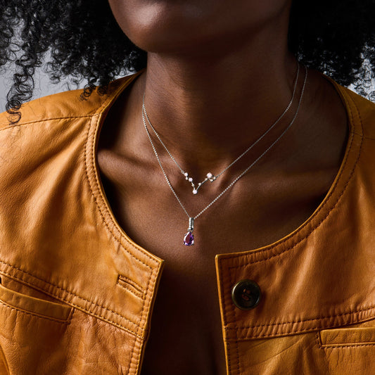 Pisces zodiac necklace silver lifestyle shot