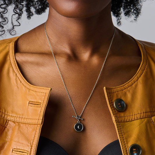 Black Obsidian T-Lock Necklace - Dream silver worn