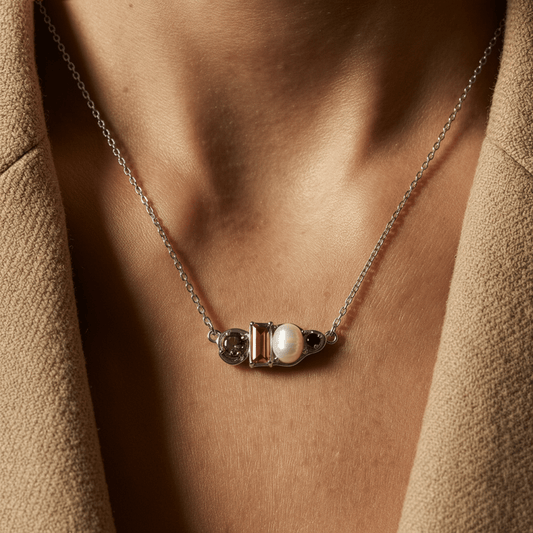 Madeira Citrine Pearl Necklace Treasure - silver model