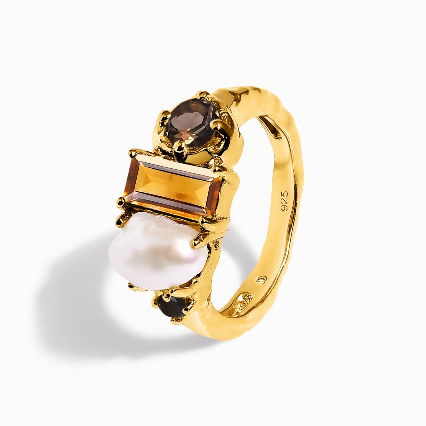Citrine Pearl Ring Treasure - yellow gold side angle