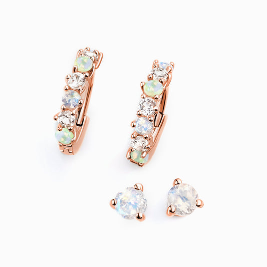 Moonstone & Opal Hoop Earring Set - High Vibes, rose gold