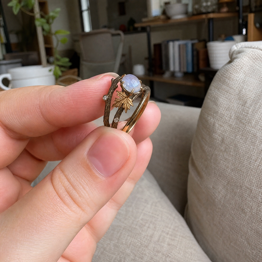 Elegant moonstone ring on the hand