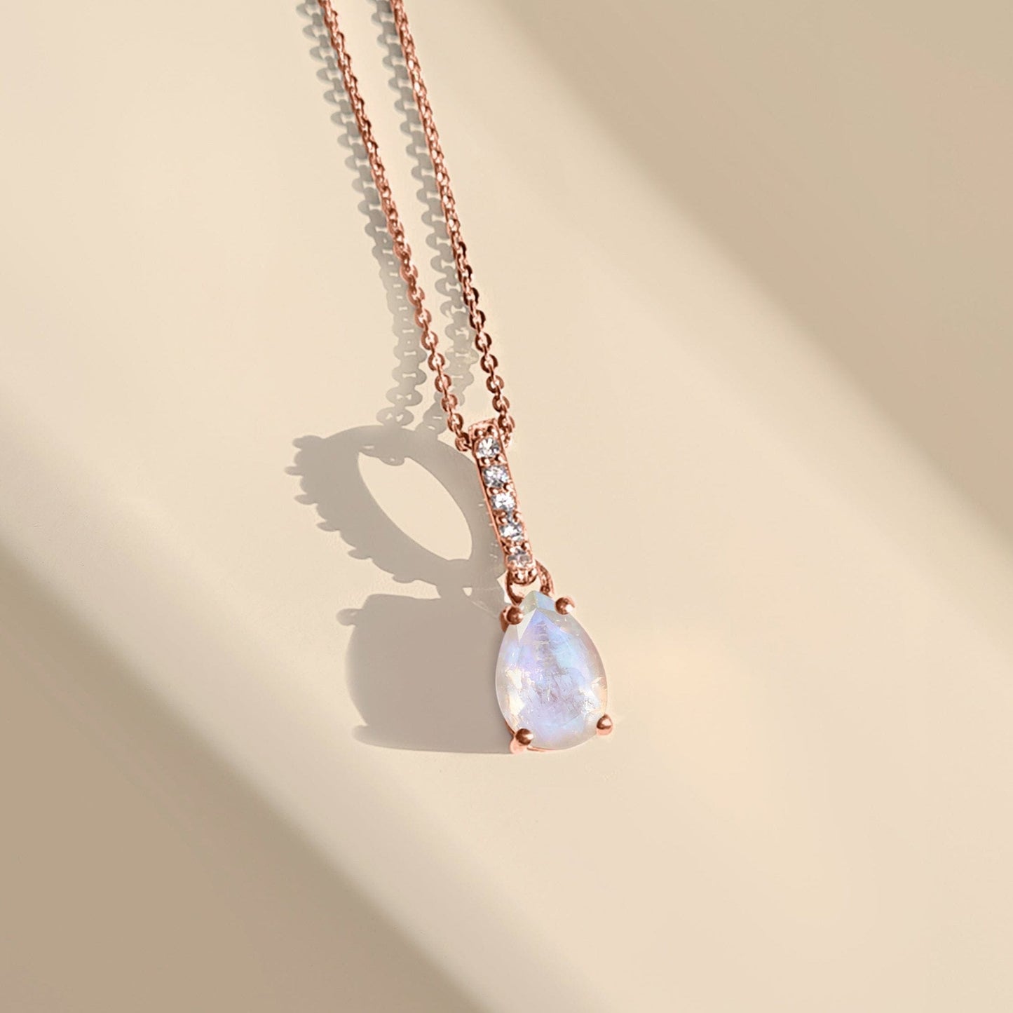 Fine Moonstone Lab Diamond Necklace Sway - June Birthstone - lifestyle RG