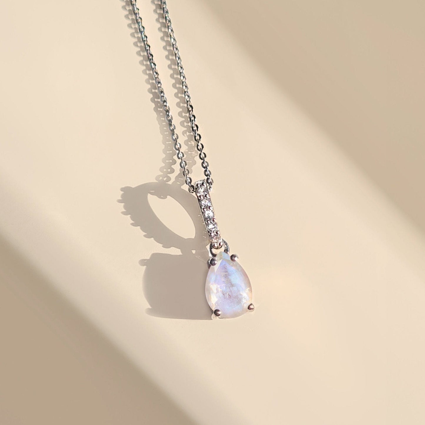 Fine Moonstone Lab Diamond Necklace Sway - June Birthstone - lifestyle SIL