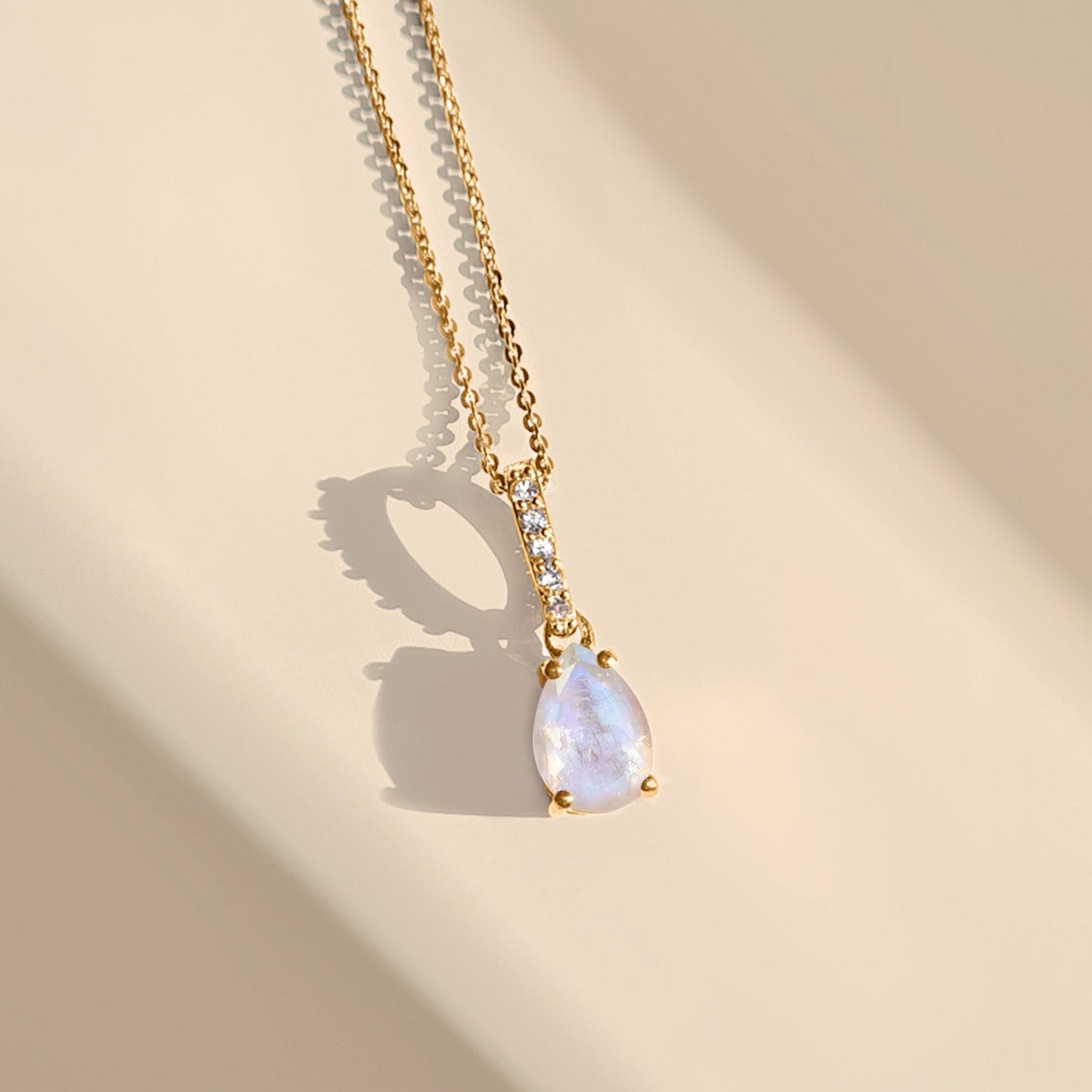 Fine Moonstone Lab Diamond Necklace Sway - June Birthstone - lifestyle YG