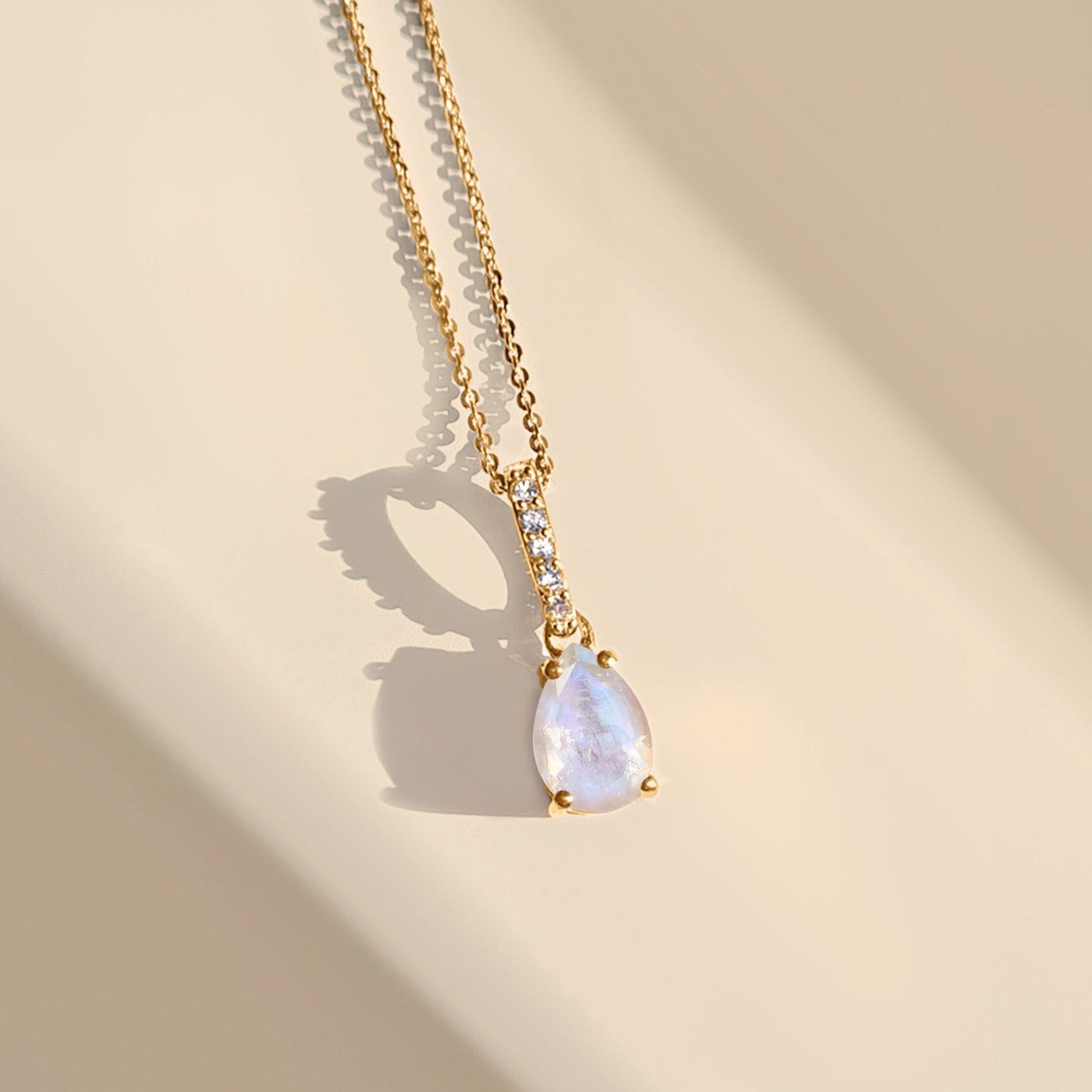Fine Moonstone Lab Diamond Necklace Sway - June Birthstone - lifestyle YG