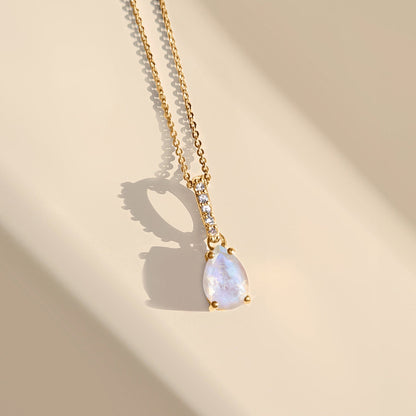 Fine Moonstone Lab Diamond Necklace Sway - June Birthstone - lifestyle YG