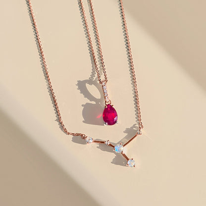 Cancer Zodiac & July Birthstone Necklaces - rose gold detail