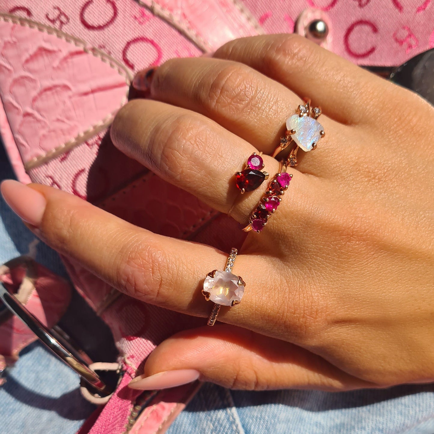 Moonstone Lab Diamond Ring - Flow - lifestyle 2 RG