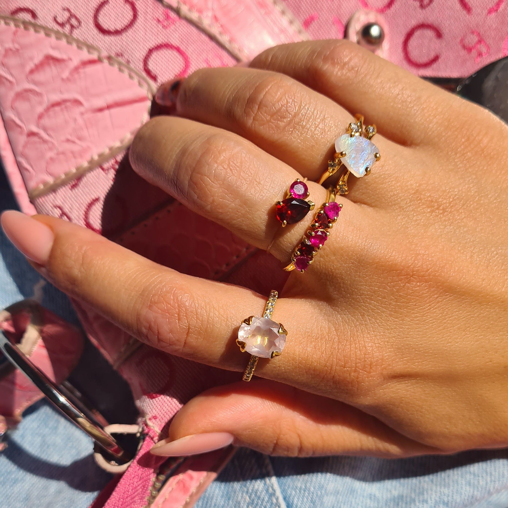 Moonstone Lab Diamond Ring - Flow - lifestyle 2 YG