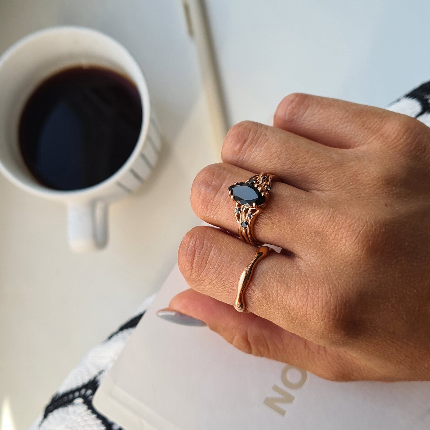 Black Obsidian Black Spinel Ring - Radiance lifestyle rose gold