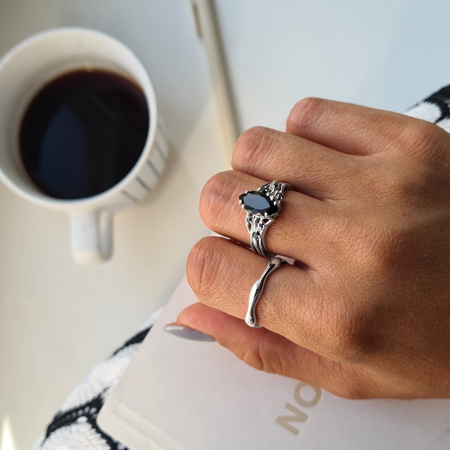 Black Obsidian Black Spinel Ring - Radiance lifestyle silver