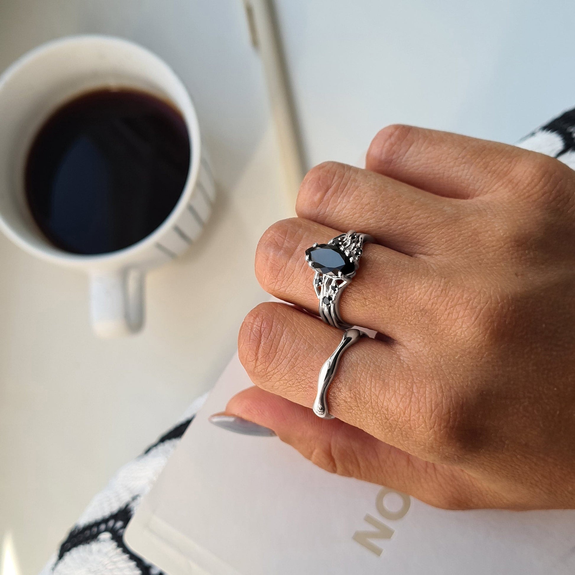 Black Obsidian Black Spinel Ring - Radiance lifestyle silver