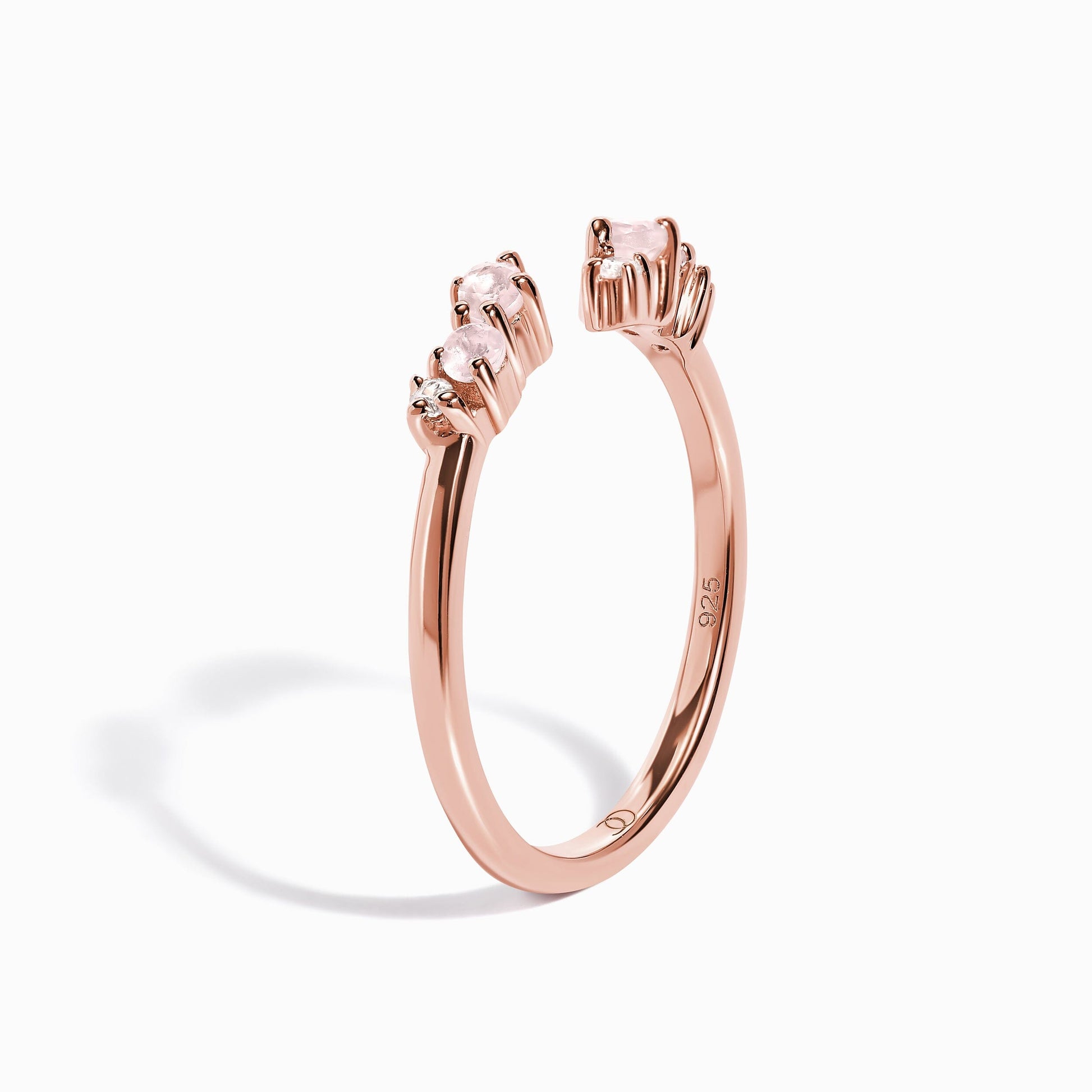 Adjustable Rose Quartz Ring - Flourish, rose gold detail