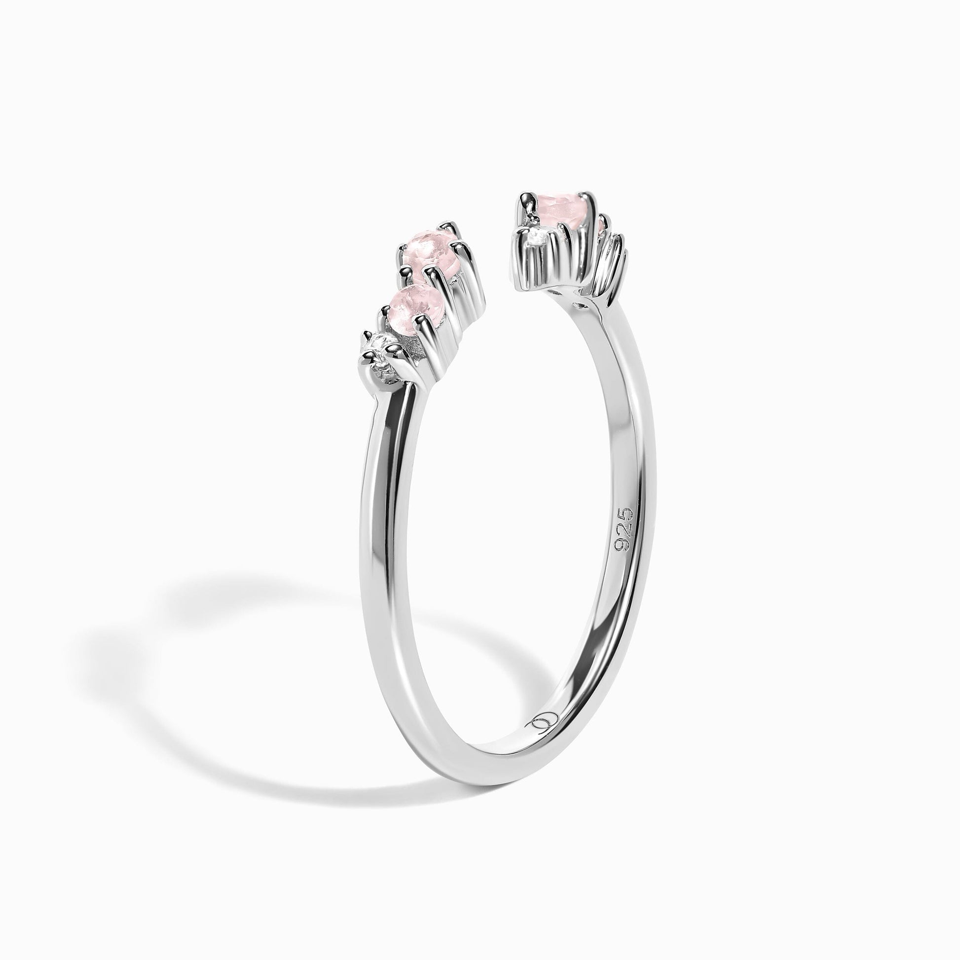 Adjustable Rose Quartz Ring - Flourish, silver detail