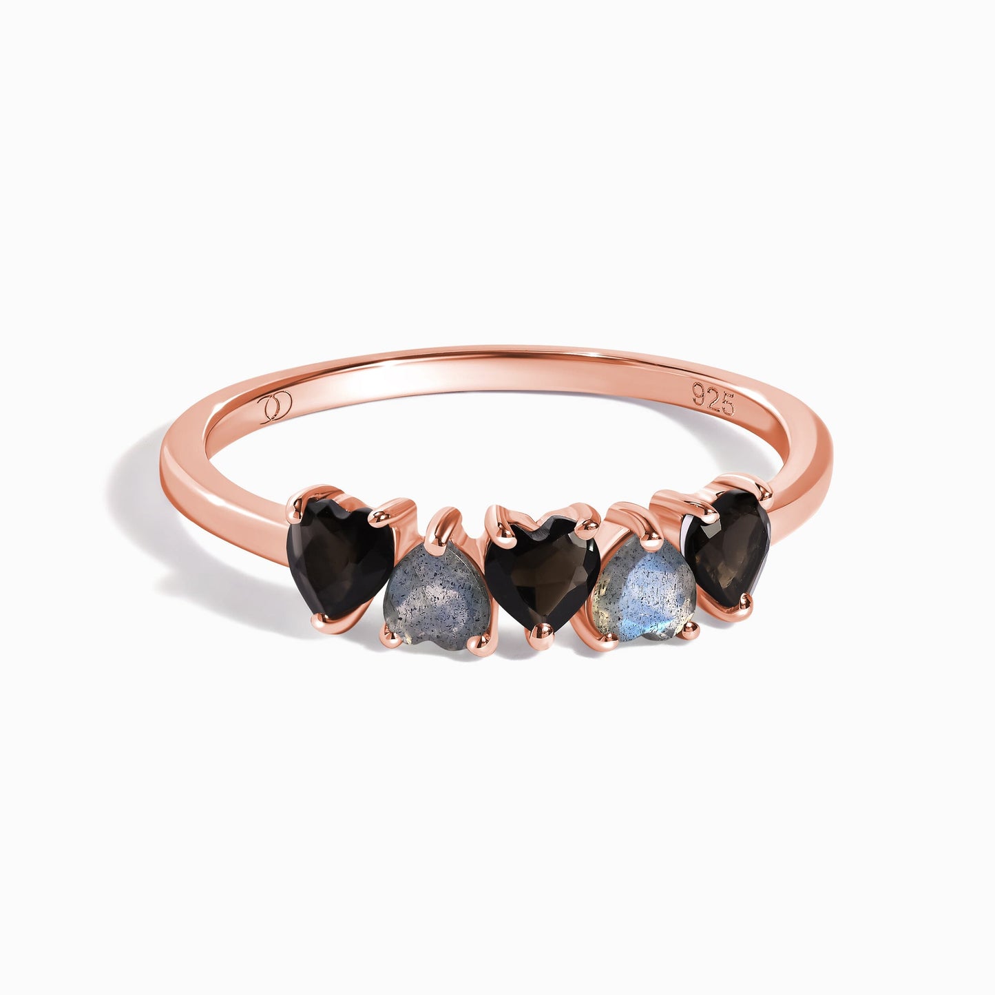 Black Obsidian Labradorite Ring - Crush - rose gold