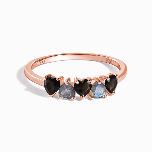 Black Obsidian Labradorite Ring - Crush - rose gold
