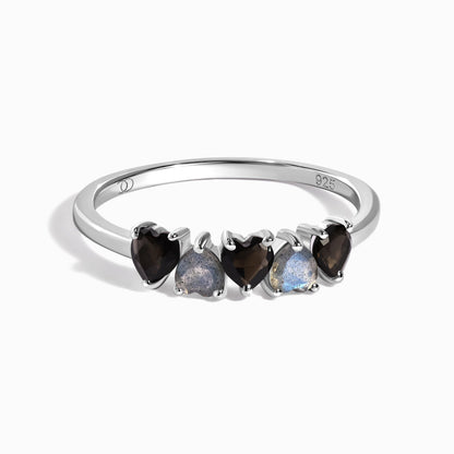 Black Obsidian Labradorite Ring - Crush - silver
