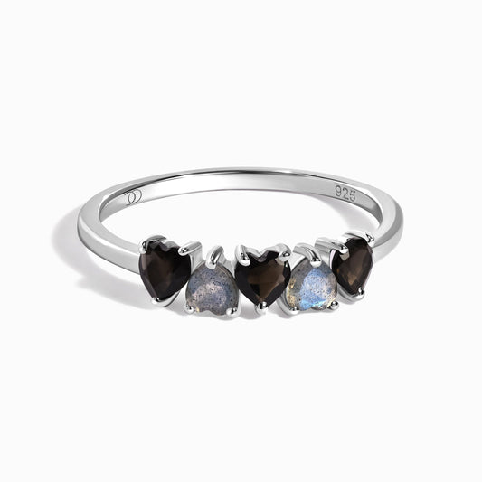 Black Obsidian Labradorite Ring - Crush - silver
