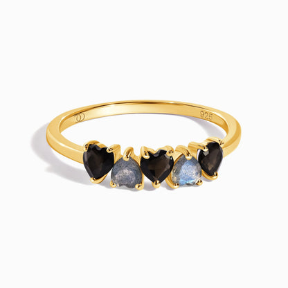 Black Obsidian Labradorite Ring - Crush - yellow gold