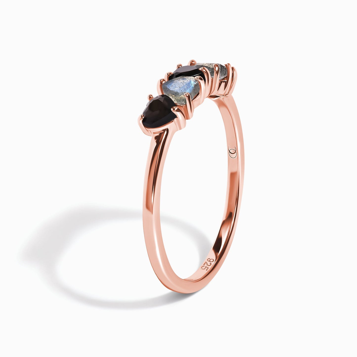 Black Obsidian Labradorite Ring - Crush - rose gold angle 2