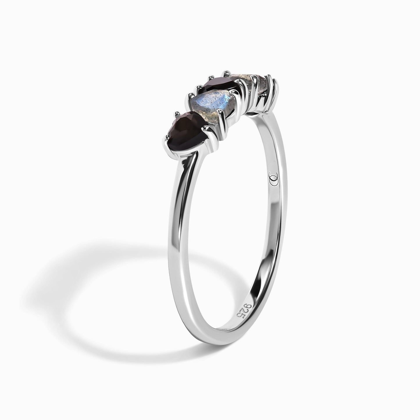Black Obsidian Labradorite Ring - Crush - silver angle 2