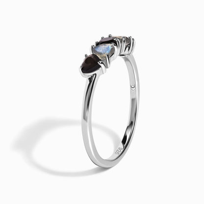Black Obsidian Labradorite Ring - Crush - silver angle 2