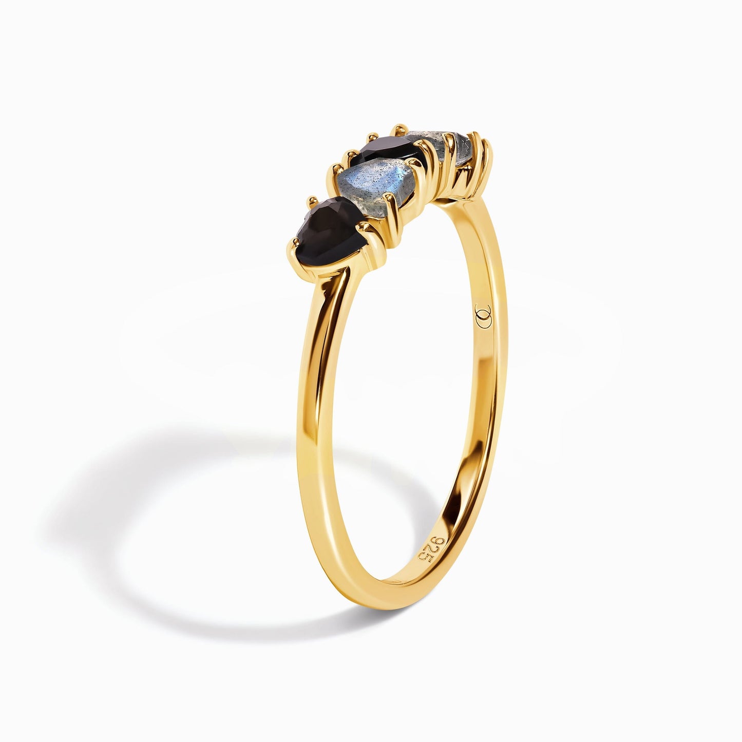 Black Obsidian Labradorite Ring - Crush - yellow gold angle 3