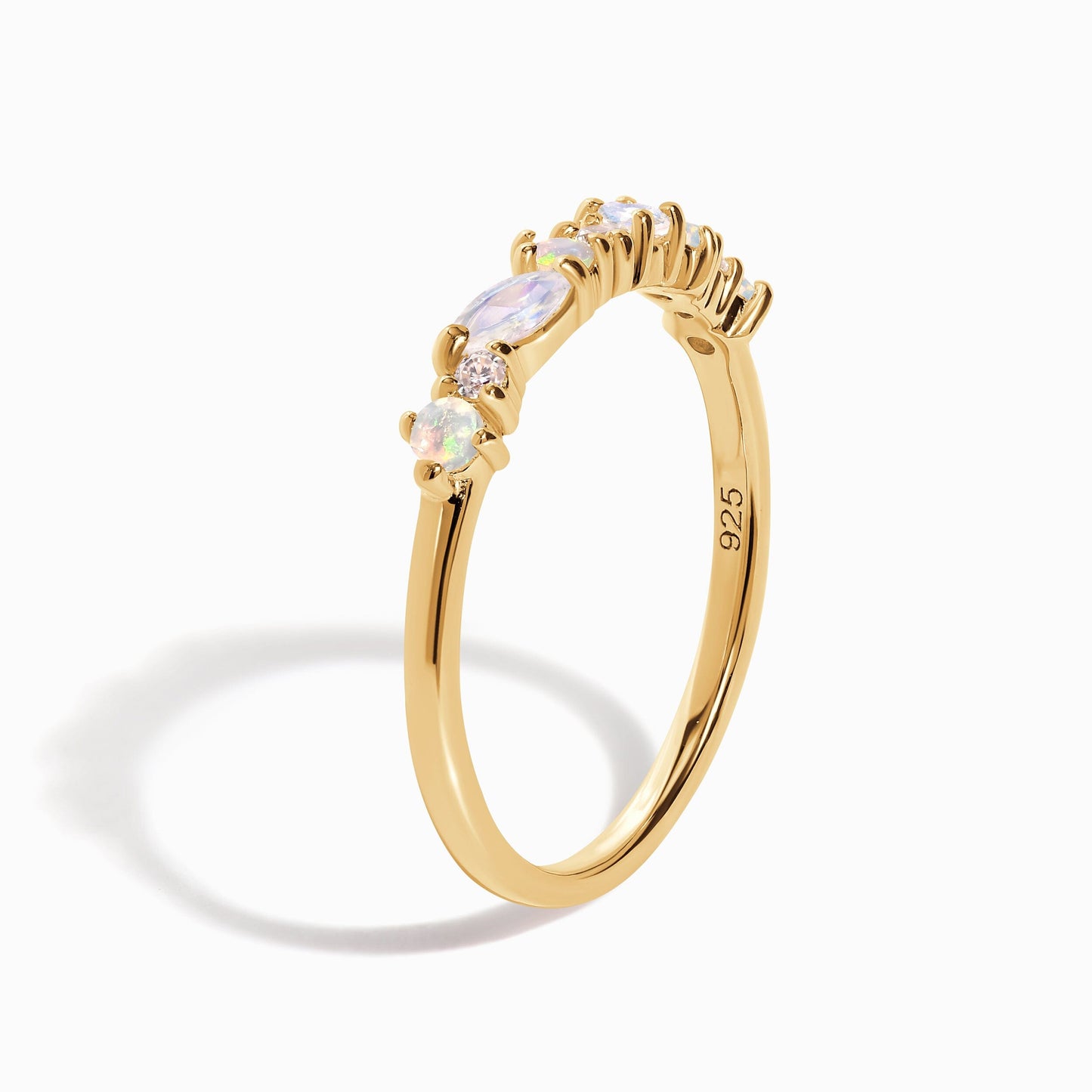 Moonstone Opal Essential Starter Set - yellow gold stacked detail