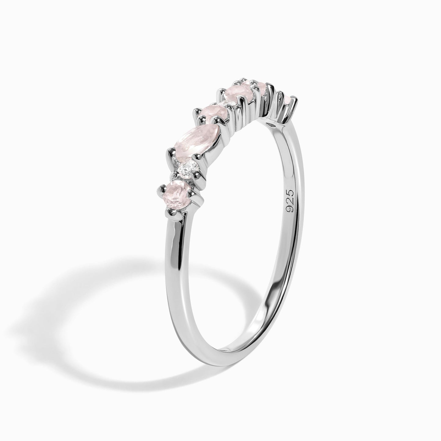 Rose Quartz White Zircon Ring - Grace, silver lifestyle