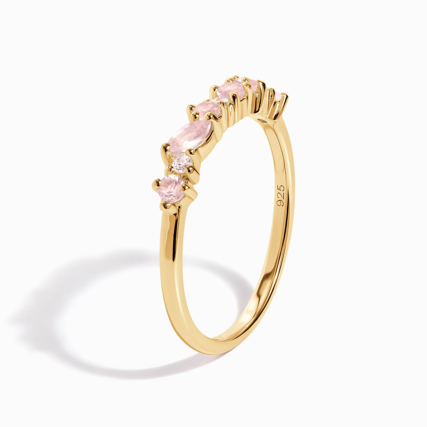 Rose Quartz White Zircon Ring - Grace, yellow gold lifestyle